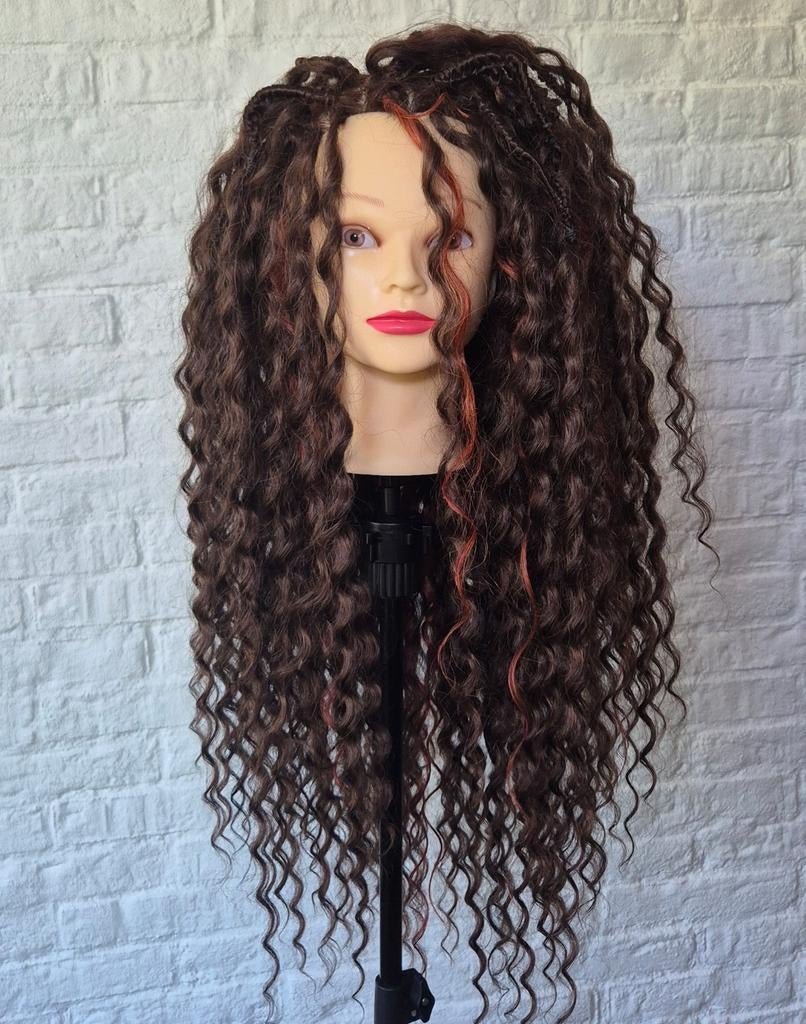 Krullen dreadlocks vlechten 55DE set bruin rood haar nieuw, Ophalen of Verzenden, Gebruikt, Pruik of Haarverlenging