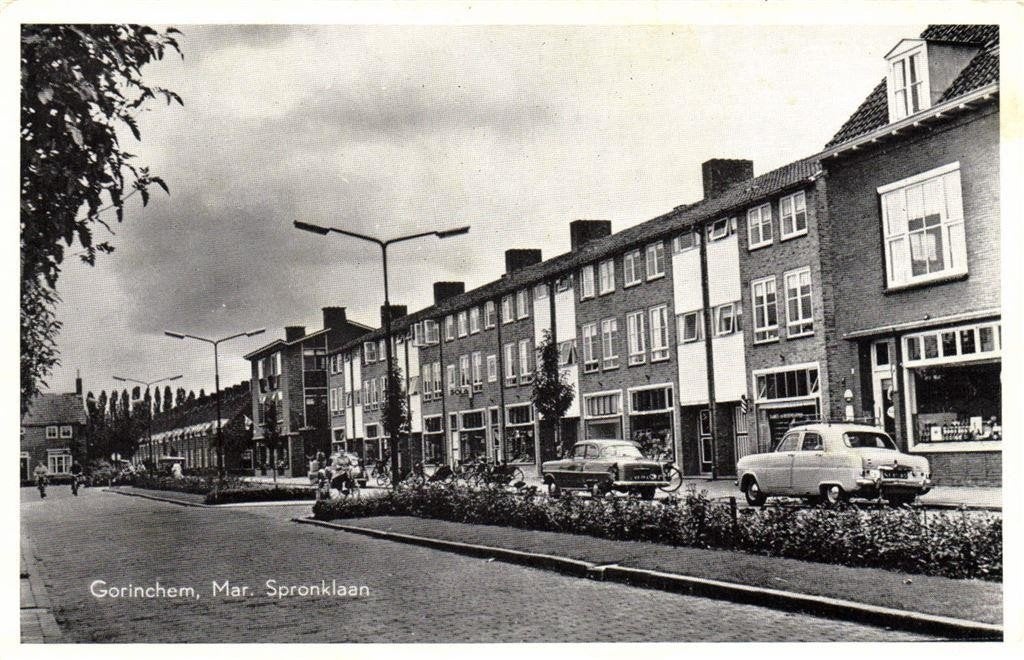 Gorinchem, Mar. Spronklaan - auto fiets - ongelopen, Ophalen of Verzenden, 1960 tot 1980, Ongelopen, Zuid-Holland