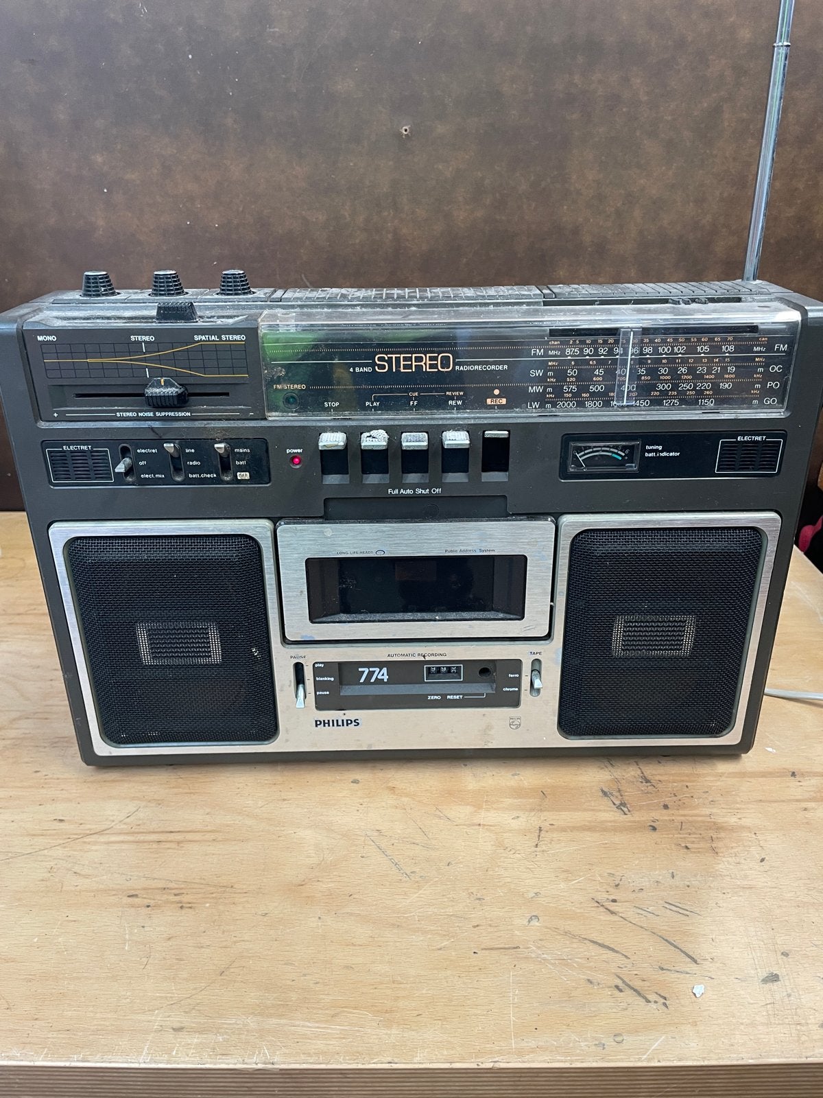 Philips stereo cassette recorder - vintage ghetto blaster, Ophalen, Gebruikt, Radio, Met cd-speler