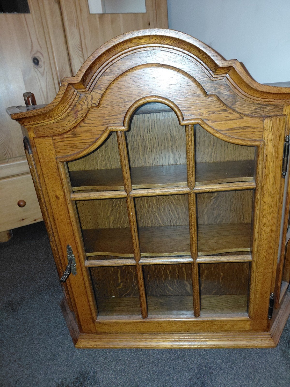 Antieke Eiken Wandvitrinekastje met Glas, Ophalen of Verzenden