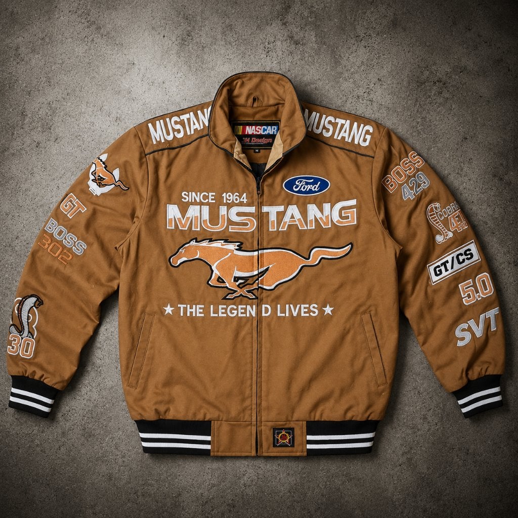 Ford Mustang NASCAR Racing Jacket Heren – Vintage - Maat M, Bruin, Maat 48/50 (M), Nieuw, Ophalen of Verzenden