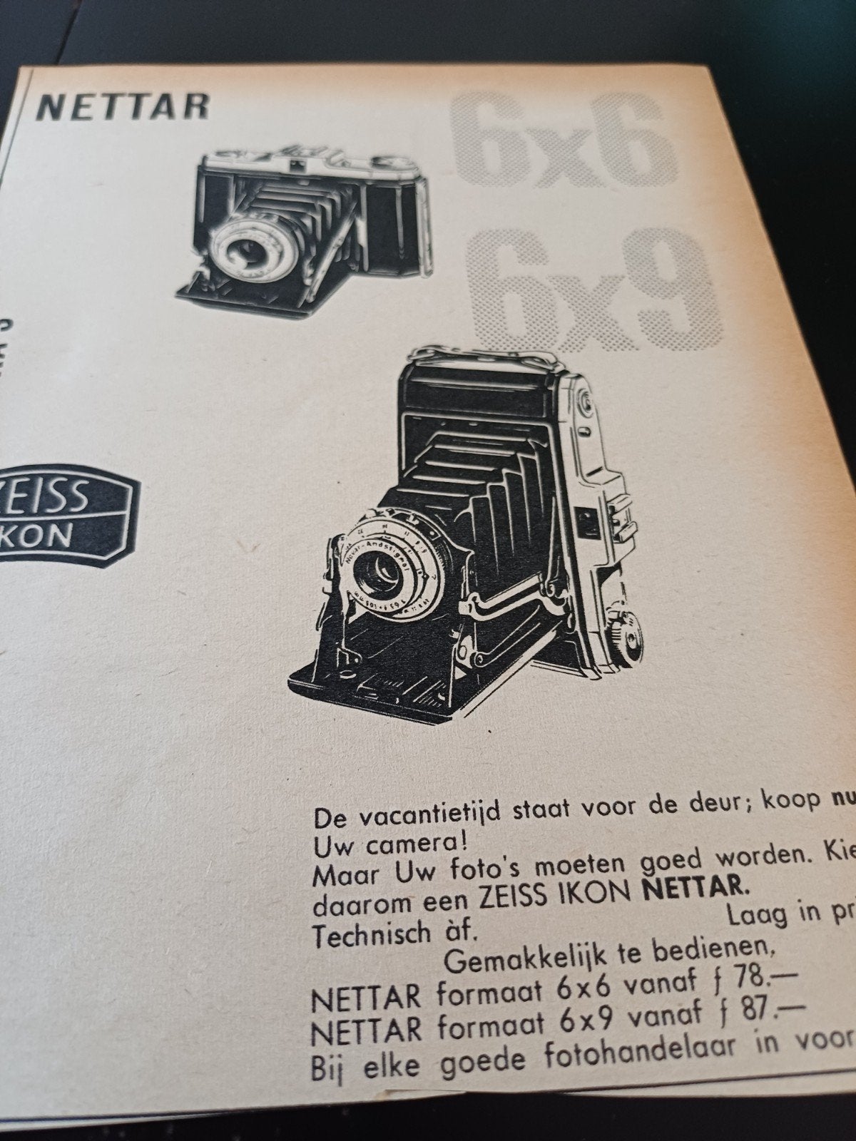 advertentie Zeiss Ikon camera Nettar 1955, Ophalen of Verzenden, 1940 tot 1960, Fototoestel