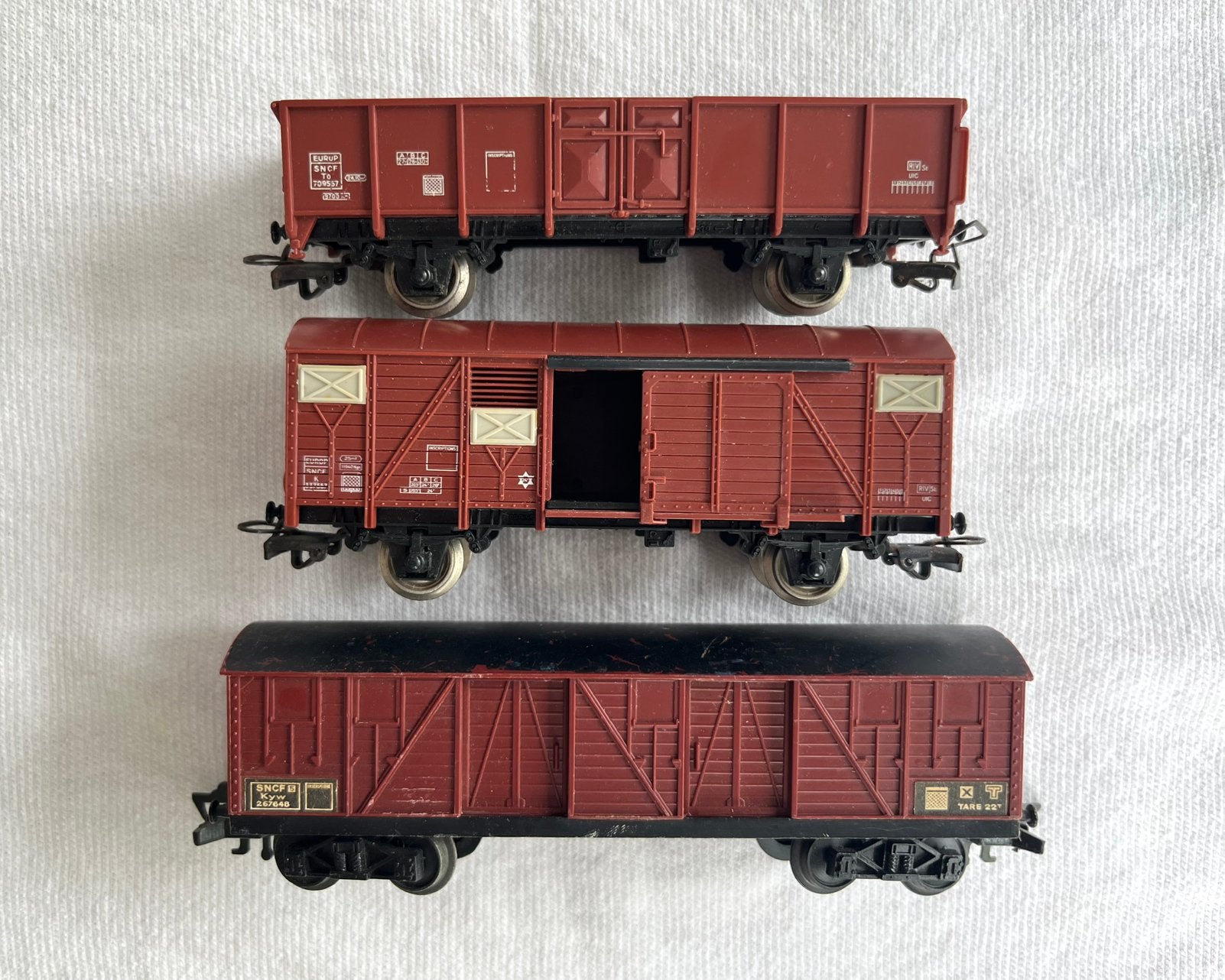 3x Jouef SNCF goederenwagons H0, Gebruikt, Gelijkstroom, Jouef, Wagon