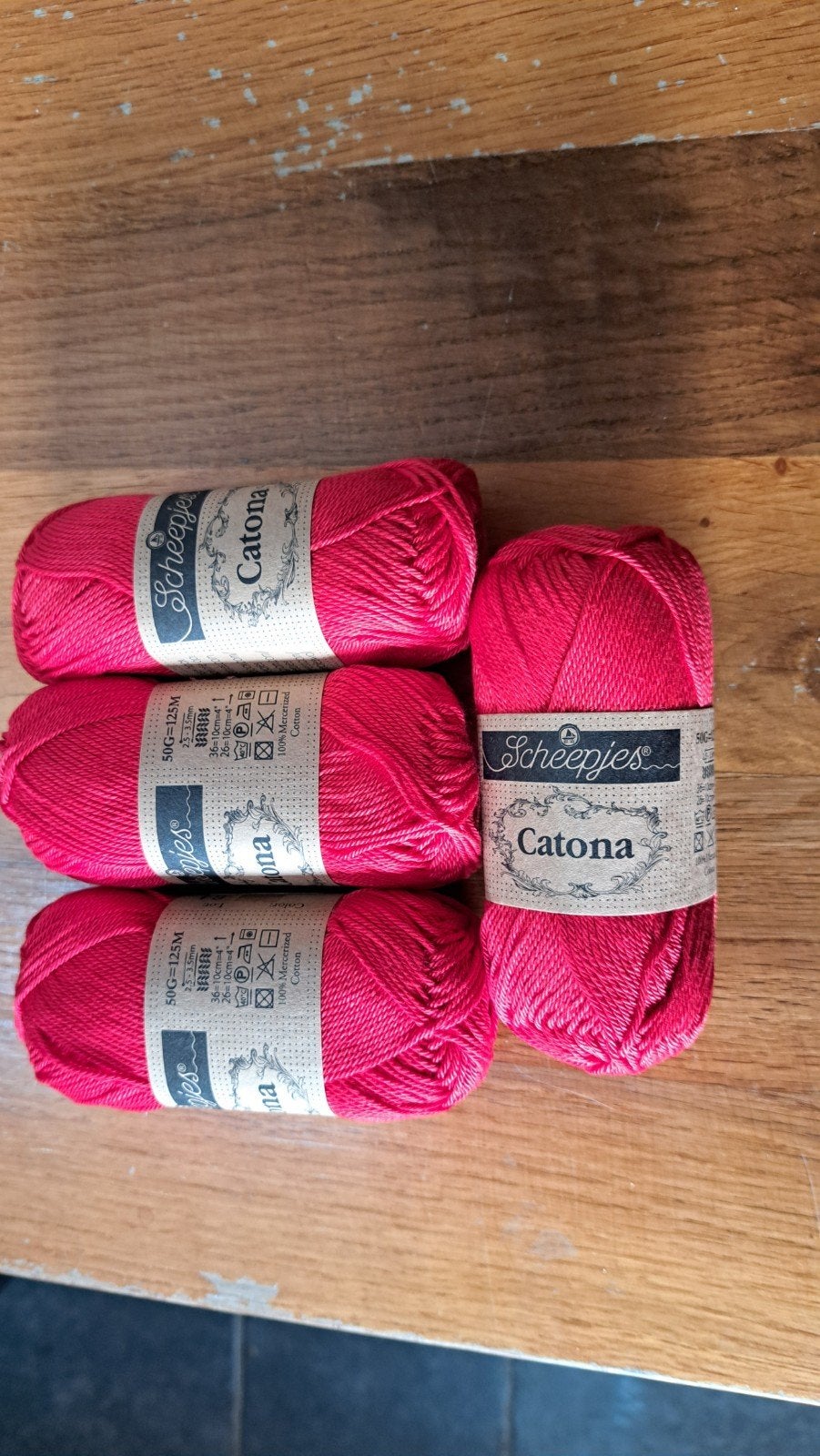 4 bollen Scheepjes Catona 100% gemerceriseerd katoen, Breien of Haken, Nieuw, Ophalen of Verzenden, E
