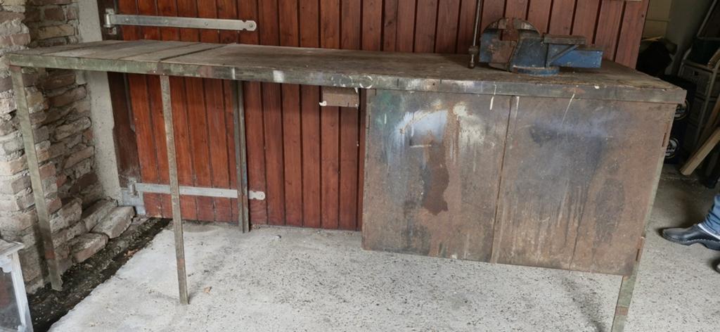 Industriële Vintage Werkbank met Kast, Doe-het-zelf en Verbouw, Werkbanken, Ophalen, Gebruikt, 170 cm of meer, Bankschroef