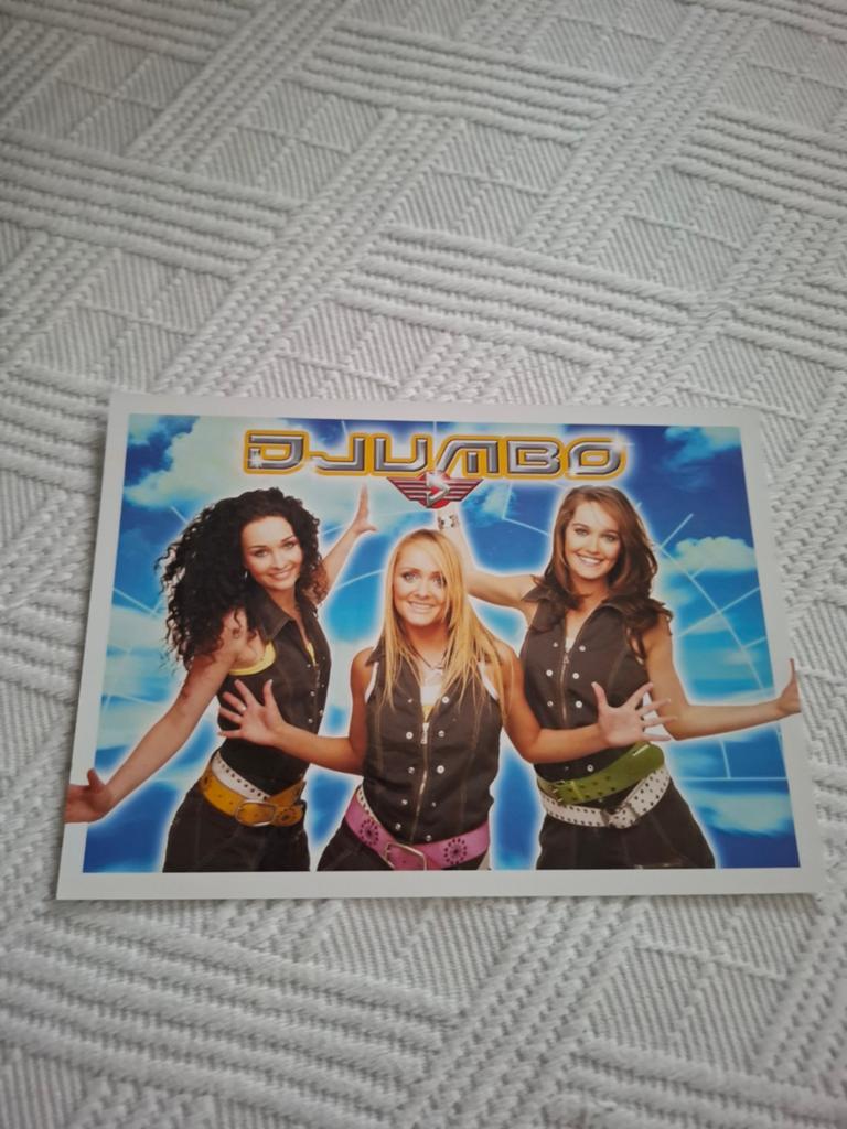 Gesigneerde fotokaart meidengroep Djumbo (supermarkt Jumbo), Ophalen, Zo goed als nieuw, Foto of Kaart, Gesigneerd