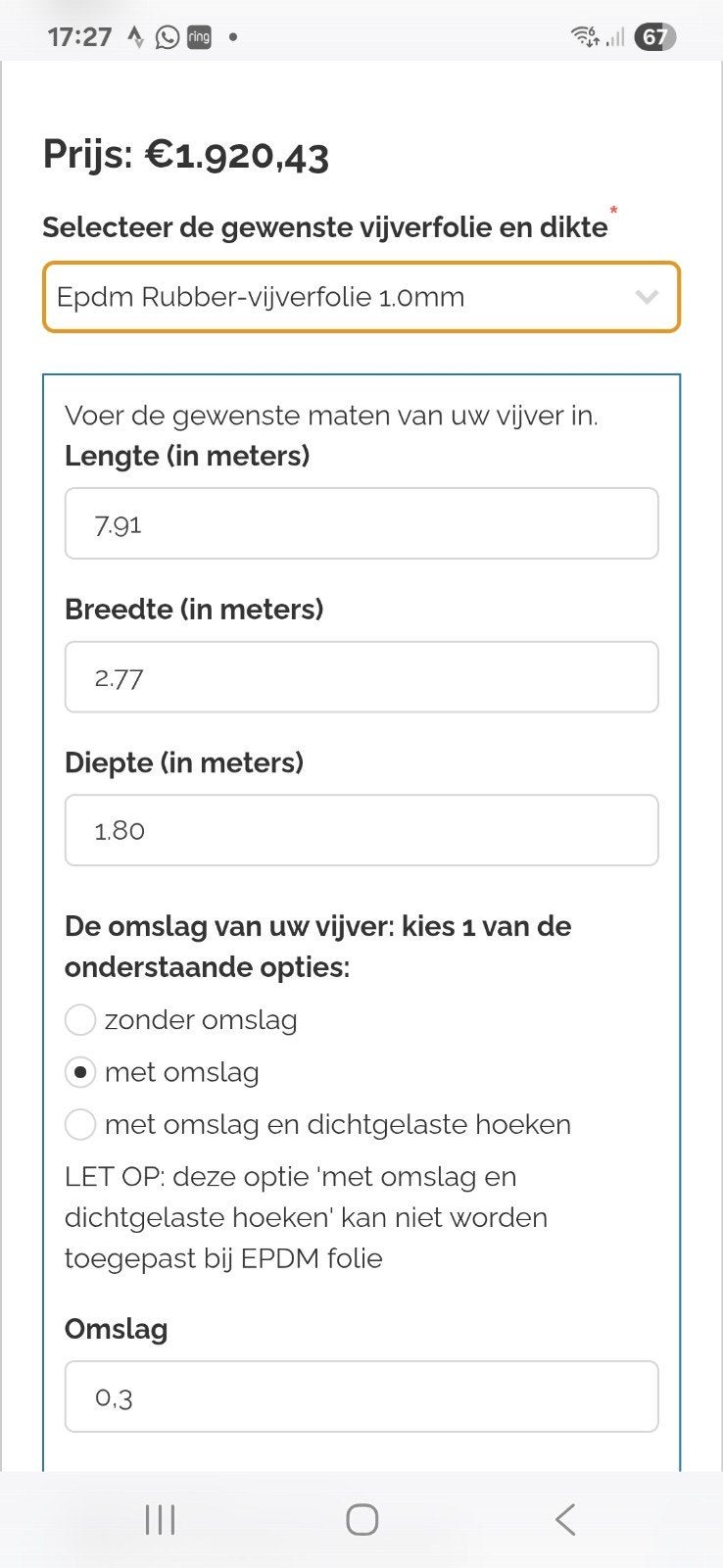 Buitenkansje!!!! Nieuwe grote 3D vijverzak van Epdm, Ophalen, 3853JR, Nieuw, Aquafactory