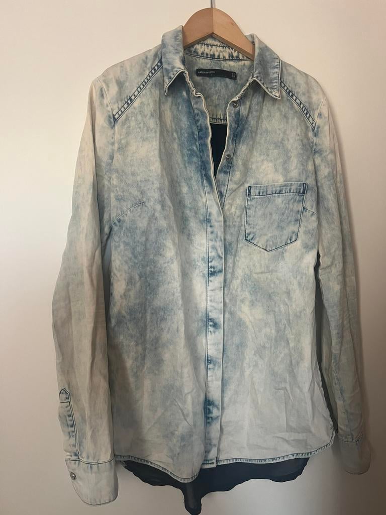 Karen Millen mooie jeans blouse/ maat 36/ leuke rug, Verzenden, Zo goed als nieuw, Maat 36 (S), Blauw