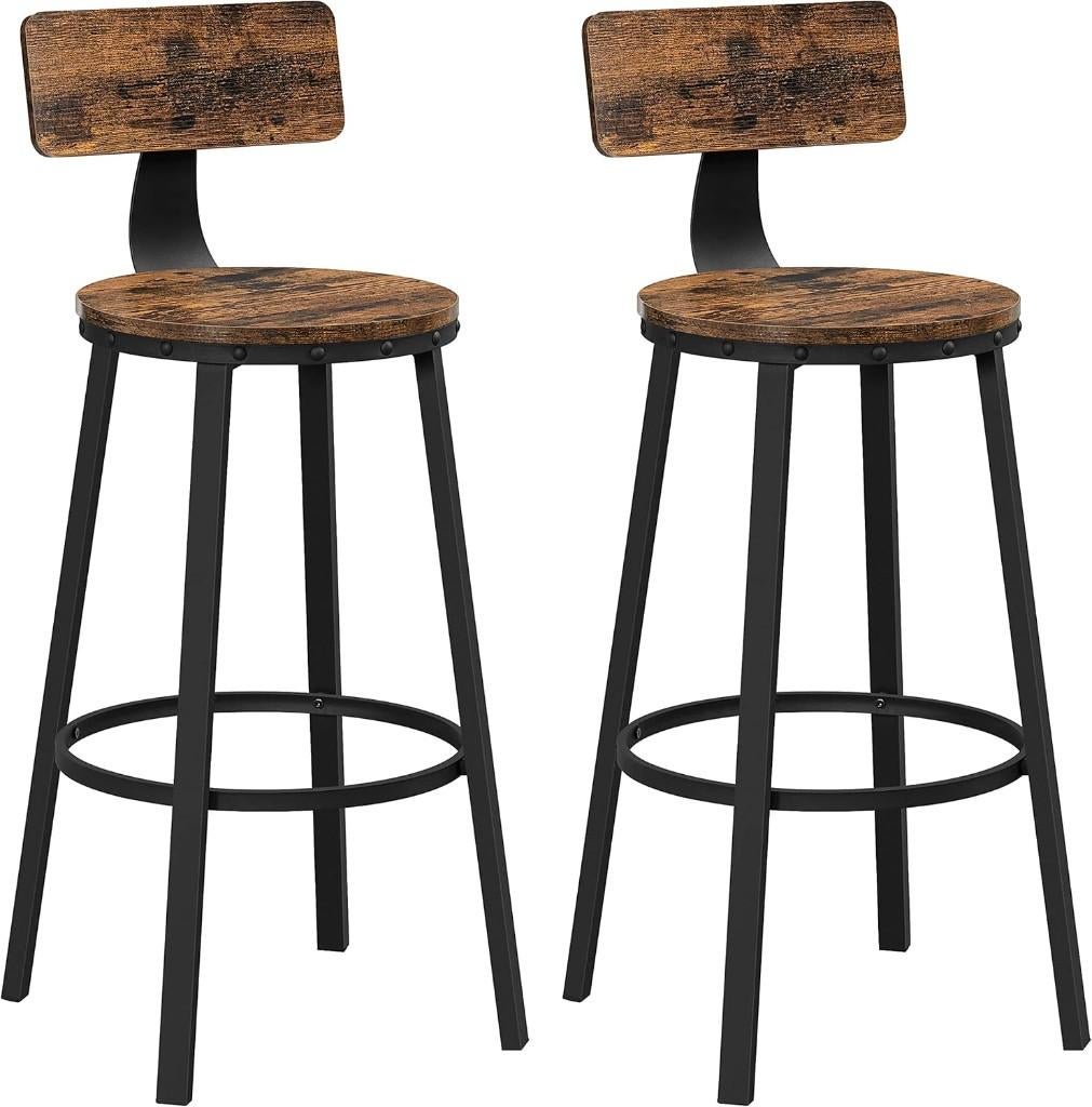 Barkrukken Set van 2 hoge barkrukken-Rustiekbruin-54x54x99cm, Huis en Inrichting, Barkrukken, Nieuw, 60 tot 90 cm, Hout, Metaal