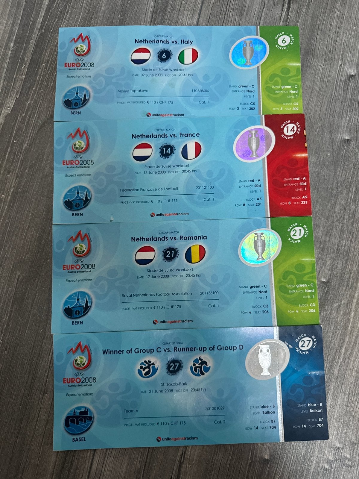 EK2008 4 tickets van het Nederlands Elftal, Ophalen of Verzenden