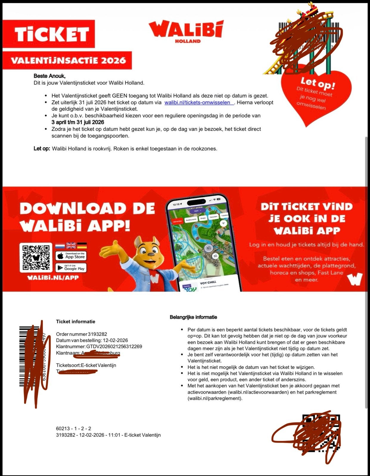 2x walibi tickets €40,- geldig t/m 31 juli, zie voorwaarden, Twee personen, Ticket of Toegangskaart