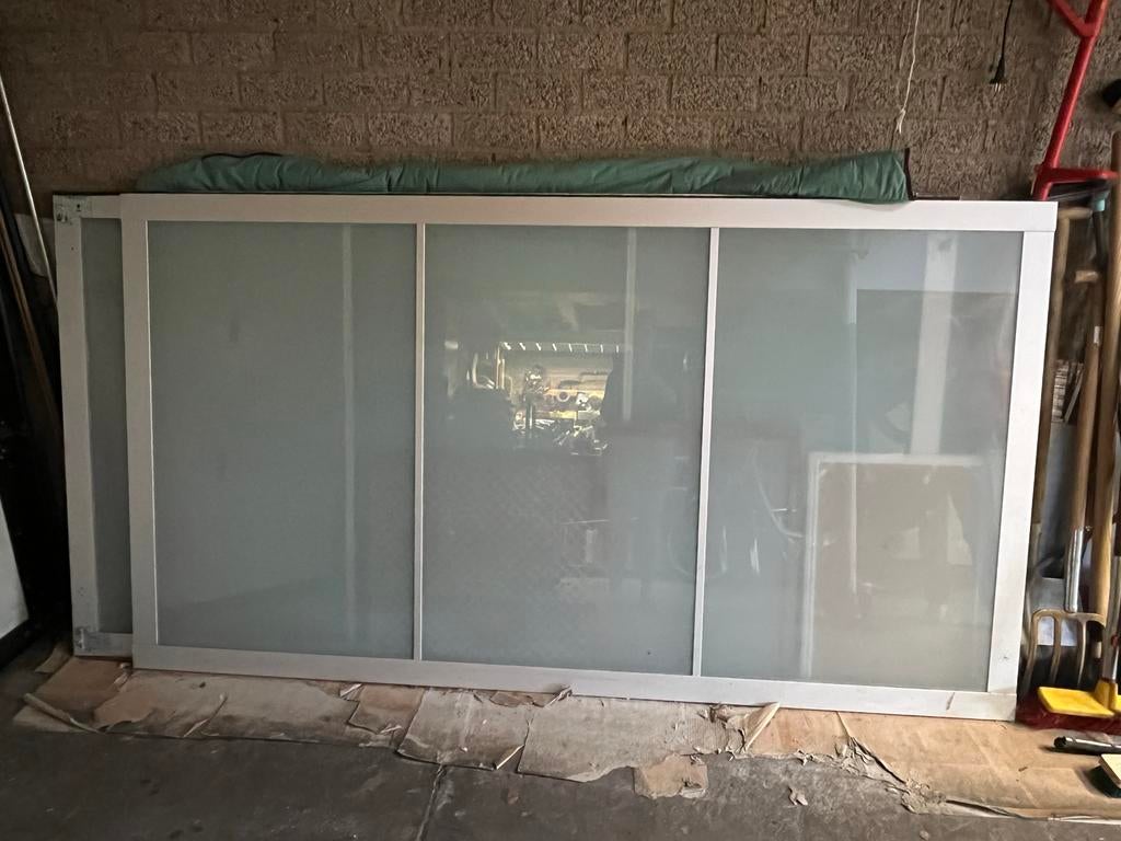 Schuifdeuren met matglas - 2 stuks, Gebruikt, Ophalen of Verzenden, Glas, 200 cm of meer