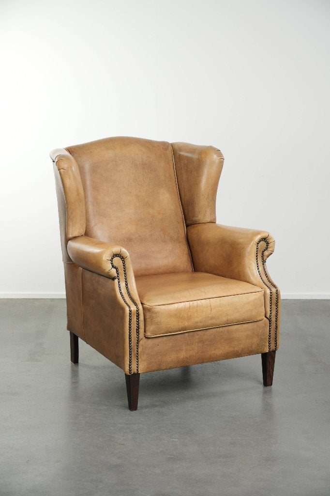 Lichte rundleren oorfauteuil, tijdloze Engelse uitstraling, Ophalen, Gebruikt, -, -