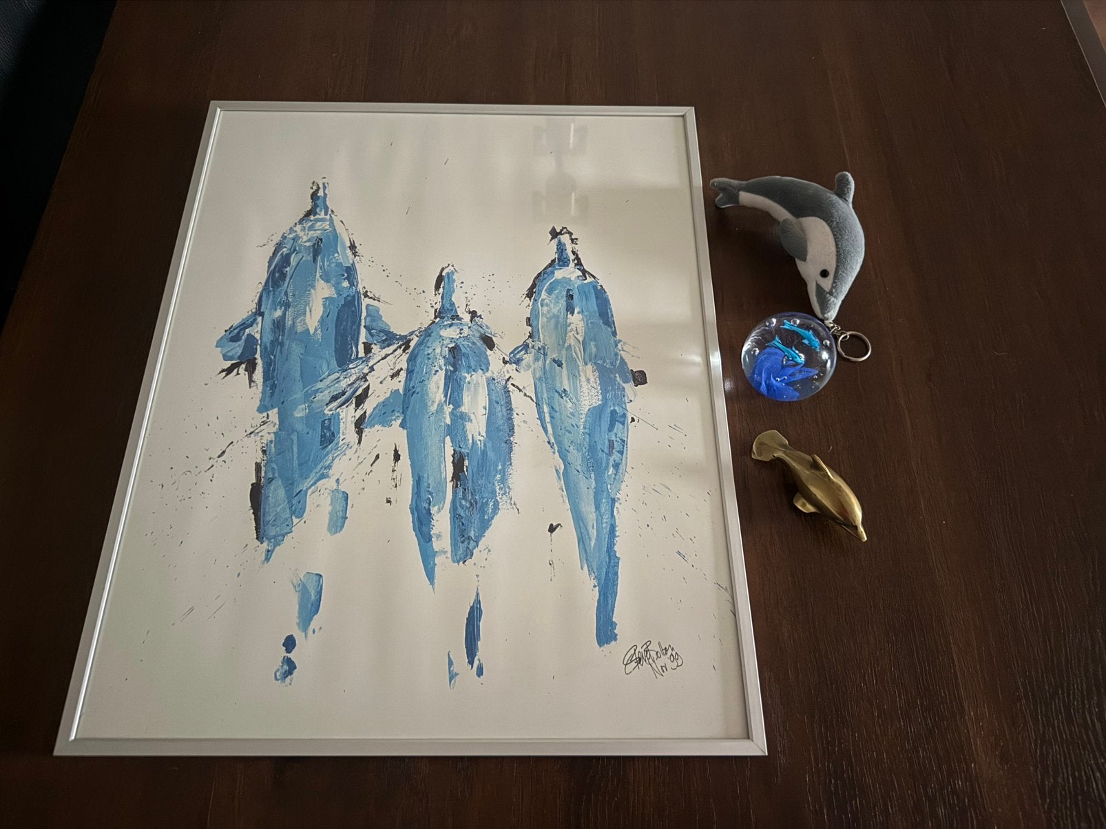 Dolfijnen schilderij orginele handtekening messing dolfijn,, Ophalen, Nieuw