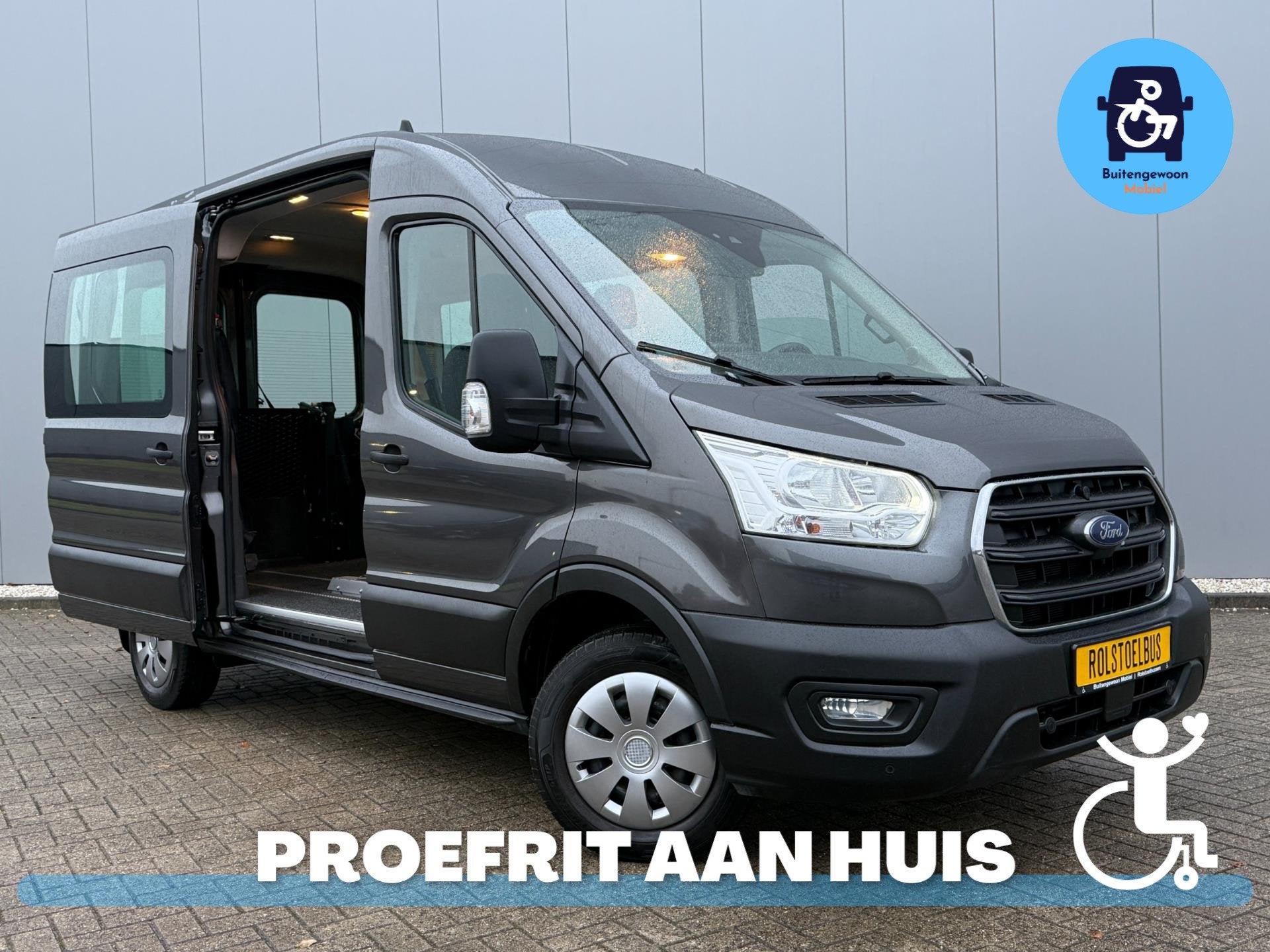 Ford Transit Rolstoelbus (2022) Zelfrijder Automaat Airco, Auto's, Bestelauto's, 12 maanden, 4 cilinders, 4 stoelen, Origineel Nederlands