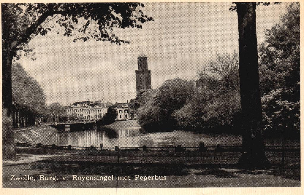 Zwolle, Burg. v. Royensingel met Peperbus (1957) 131447, Verzamelen, Ansichtkaarten | Nederland, Gelopen, Overijssel, 1940 tot 1960