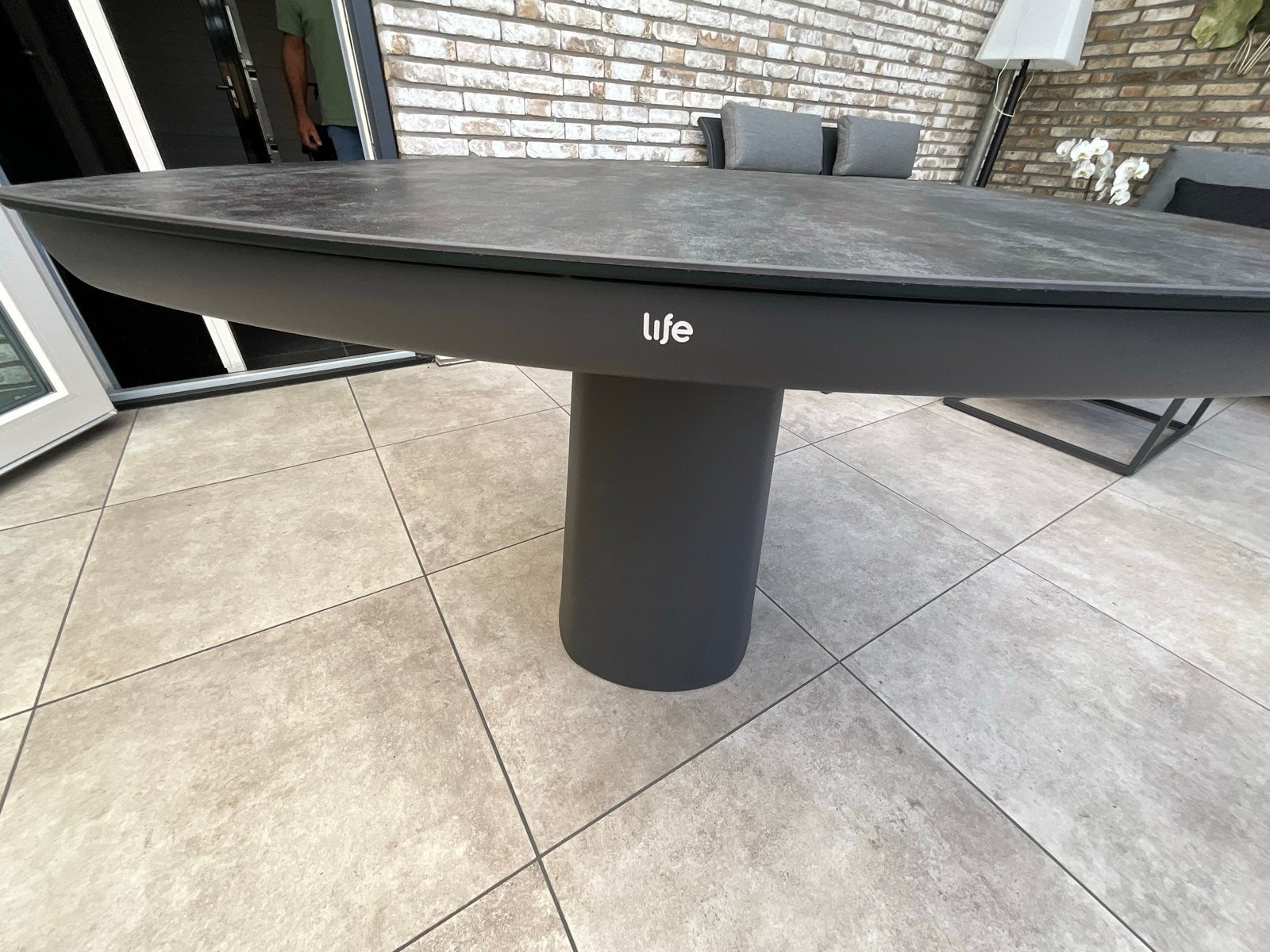 Moderne LIFE Madeira tuintafel 100x100 keramiek saffierblauw, Tuin en Terras, Tuintafels, Ophalen, Zo goed als nieuw, Vierkant