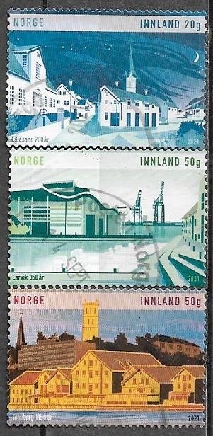 NOORWEGEN serie Stadsjubilea 2021, Verzenden, Noorwegen, Gestempeld