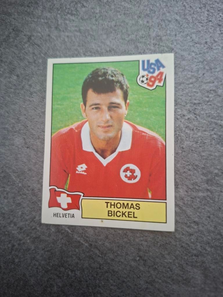 Panini sticker WK 94 USA. Speler Thomas Bickel Zwitserland., Verzenden, Zo goed als nieuw, Sticker
