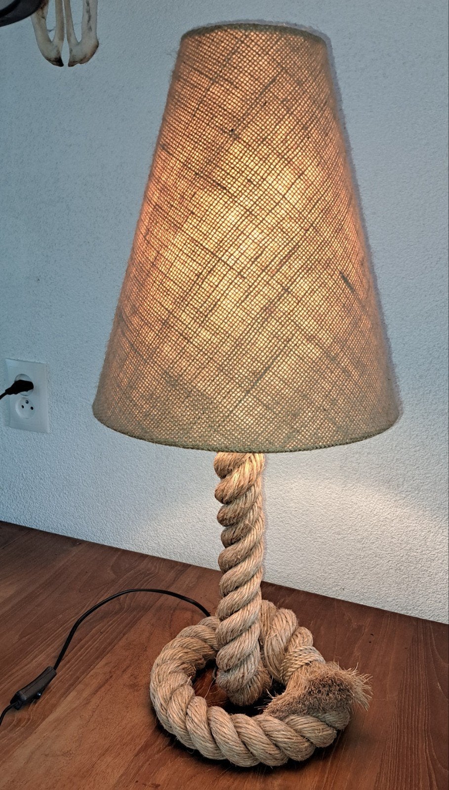 Pier lamp met touw en jute kap, Bruin, Ophalen, Zo goed als nieuw, 72 cm