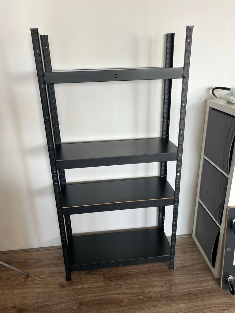 Zwart metalen stellingkast met 4 planken - latest 11.05.2026, Ophalen, Gebruikt