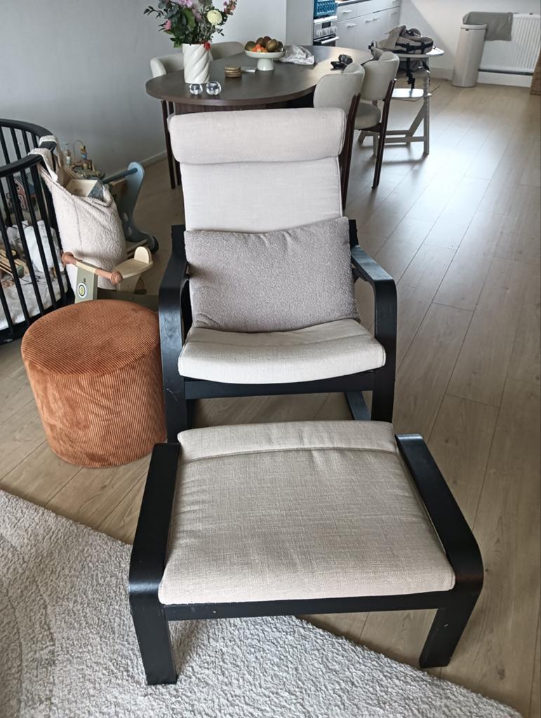 Ikea schommelstoel met voetenbankje., Huis en Inrichting, Fauteuils, Ophalen