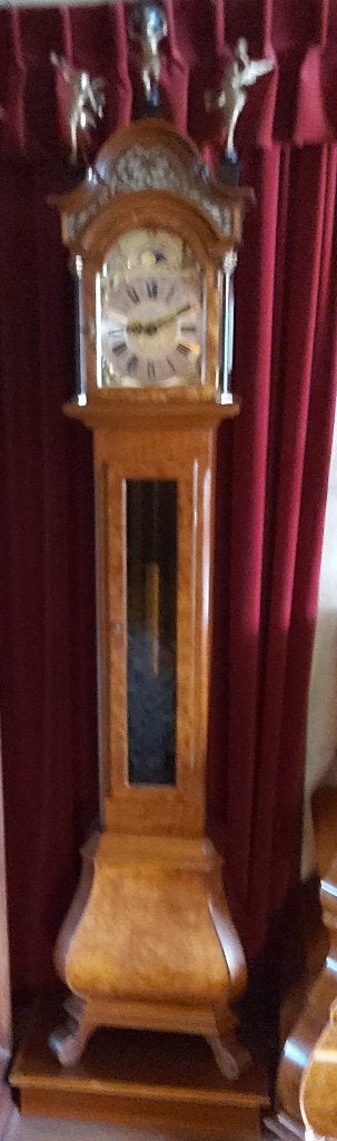 wortelnoten staand horloge maker warmink westminster, Antiek en Kunst, Ophalen