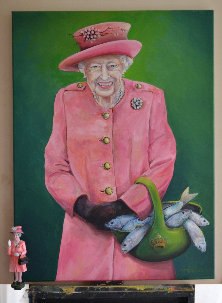 olieverf op canvas The Queen, Antiek en Kunst, Kunst | Schilderijen | Modern, Ophalen, Olieverf, Portret