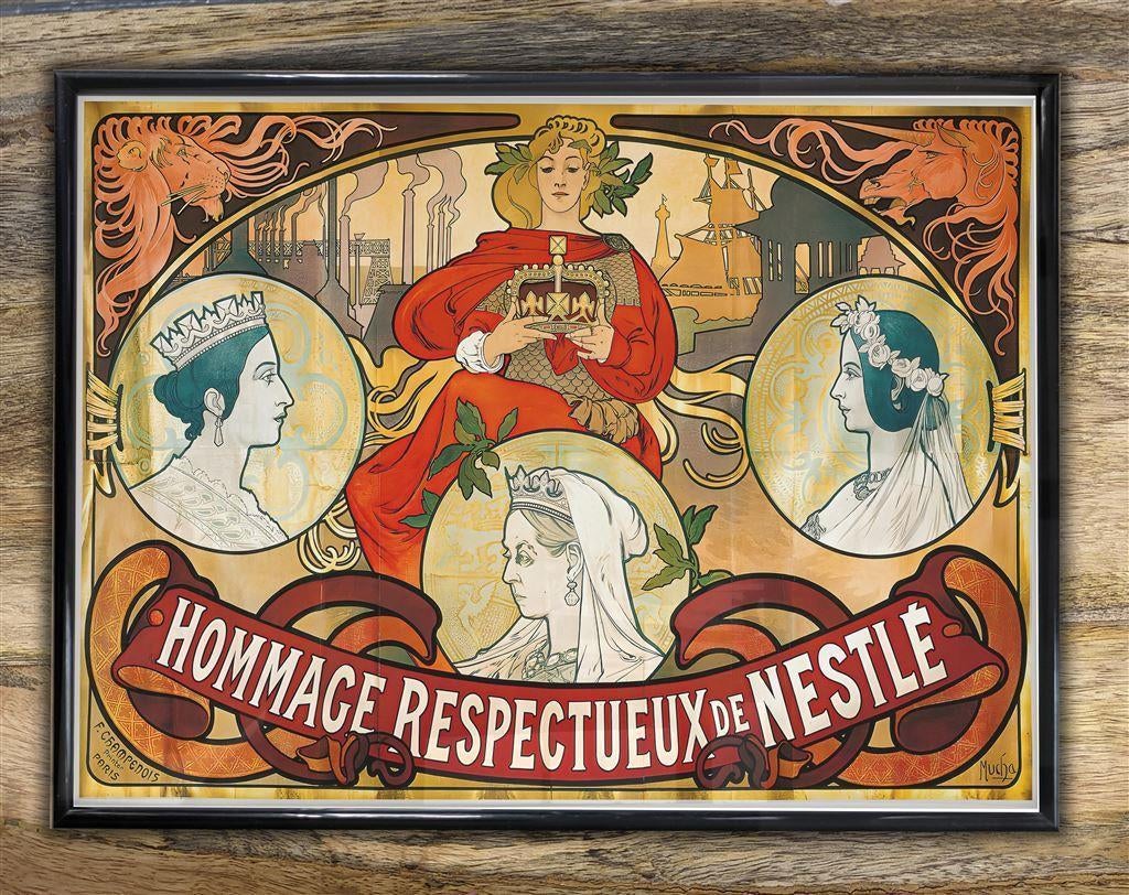 ALPHONSE MUCHA Art Nouveau Nestle Poster in Lijst, Verzenden