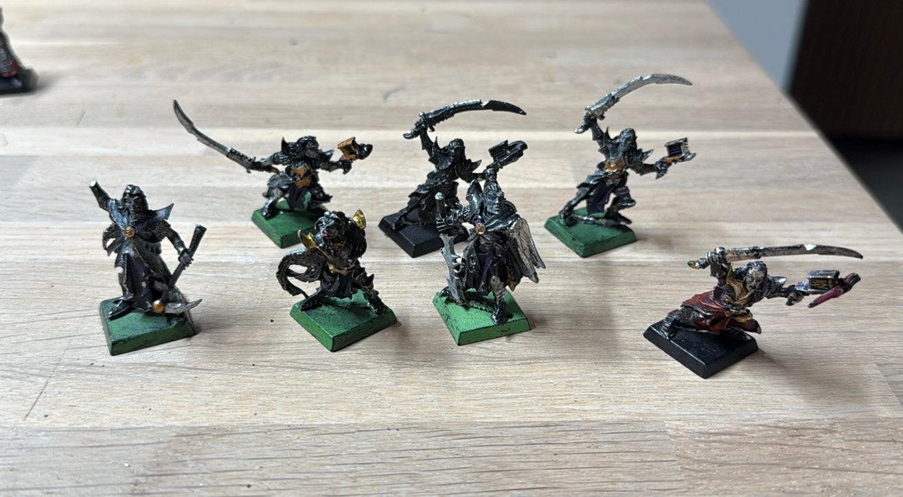 Warhammer Dark Elf 7x Mengil Manhide’s Manflayers (metal), Ophalen of Verzenden, Zo goed als nieuw, Warhammer