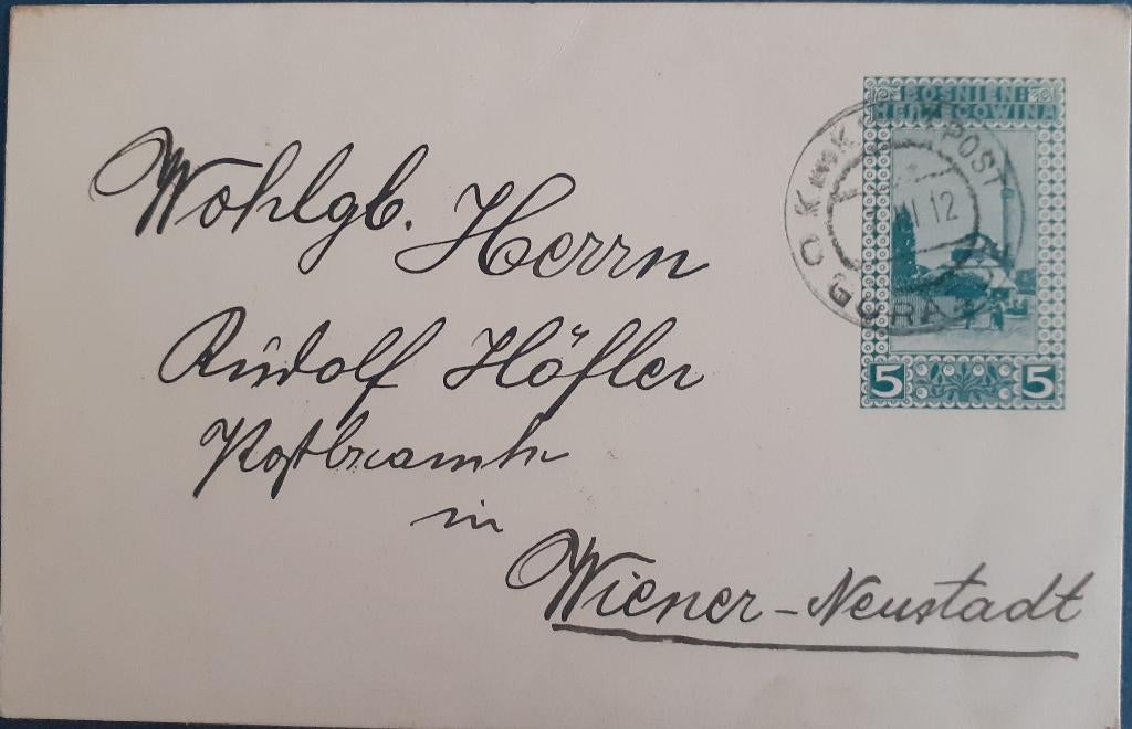 Oostenrijk Bosnie Herzegovina Briefkaart 1912, Ophalen of Verzenden, Briefkaart