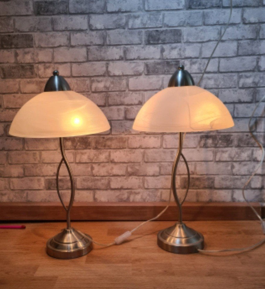 Staande schemerlampjes zilver/glas, Wit, Ophalen, Glas