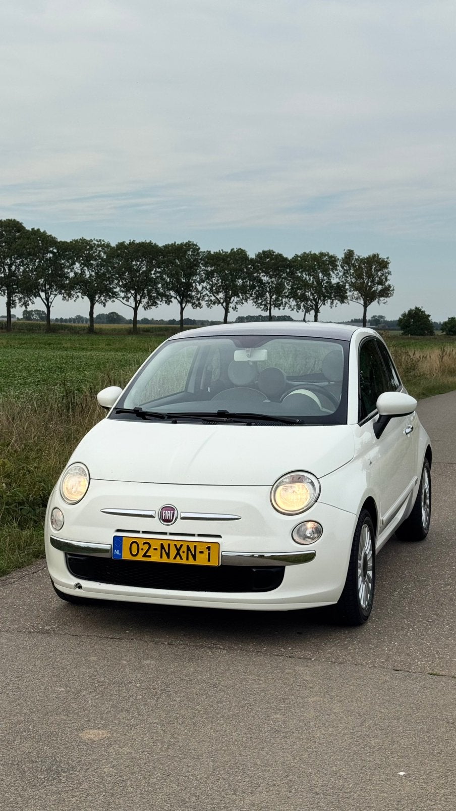 Mooie en zuinige Fiat 500 1.2 Nieuwe APK Panoramadak, Euro 5, 1242 cc, 4 cilinders, Wit