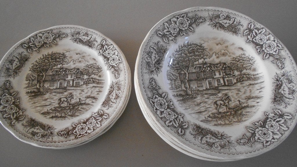 7x engels servies ontbijt soep borden Flowers, Ophalen of Verzenden