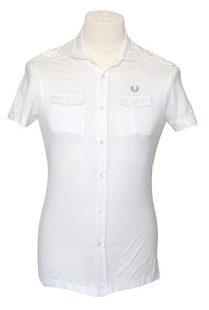 Fred Perry jersey overhemd, korte mouw, wit, Mt. S, Kleding | Heren, Verzenden, Halswijdte 38 (S) of kleiner, Wit, Zo goed als nieuw