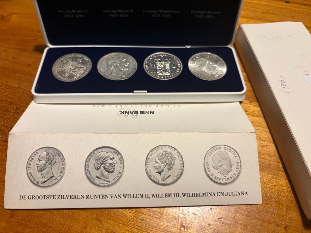 Zilveren munten set Willem II, III, Wilhelmina, Juliana, Koningin Juliana, Setje, Zilver, Overige waardes