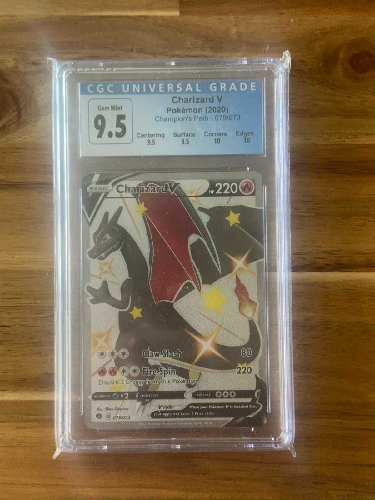 Charizard V Shining, Champions Path, SV079/073, CGC 9.5, Ophalen of Verzenden, Nieuw, Losse kaart, Foil