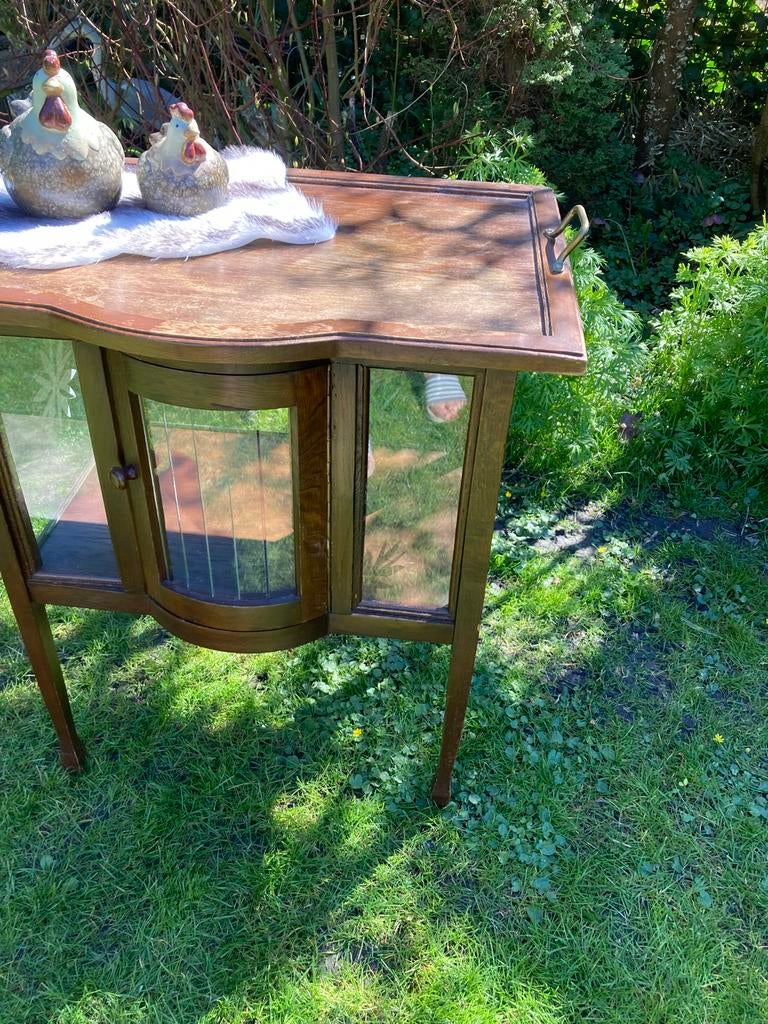 Oud  houten theekastje met glas, Ophalen of Verzenden