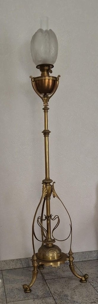 Antieke Art Nouveau petroleumlamp Vloerlamp, Ophalen of Verzenden