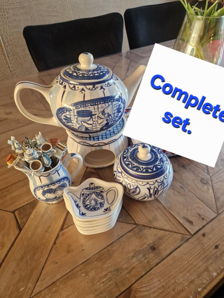 Delfts Blond Amsterdam blauw wit thee servies theepot., Ophalen