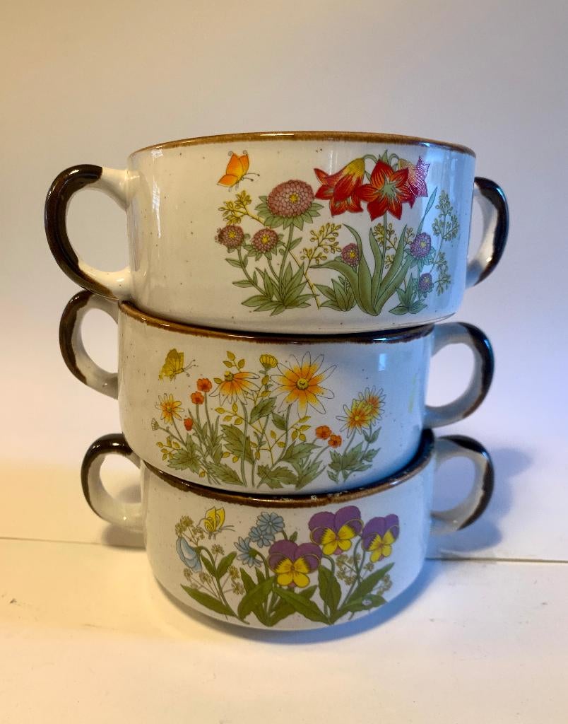 3 Wildflower Soepkommen vintage, Ophalen of Verzenden, Zo goed als nieuw, Kom(men), Overige stijlen