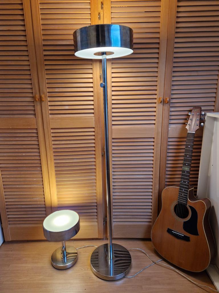 IKEA Stockholm Vloerlamp en Tafellamp Set - Chroom, Ophalen, Gebruikt, Metaal, 150 tot 200 cm