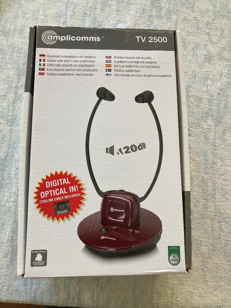 Amplicomms tv2500 draadloze headset met versterker, Audio, Tv en Foto, Koptelefoons, Overige merken, Gebruikt, Draadloos, Op oor (supra aural)