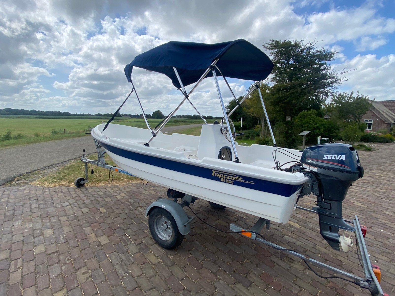 Console boot Topcraft hunter 390 8pk selva ray 4t en trailer, Watersport en Boten, Vis- en Consoleboten, Topcraft, Met afstandsbediening