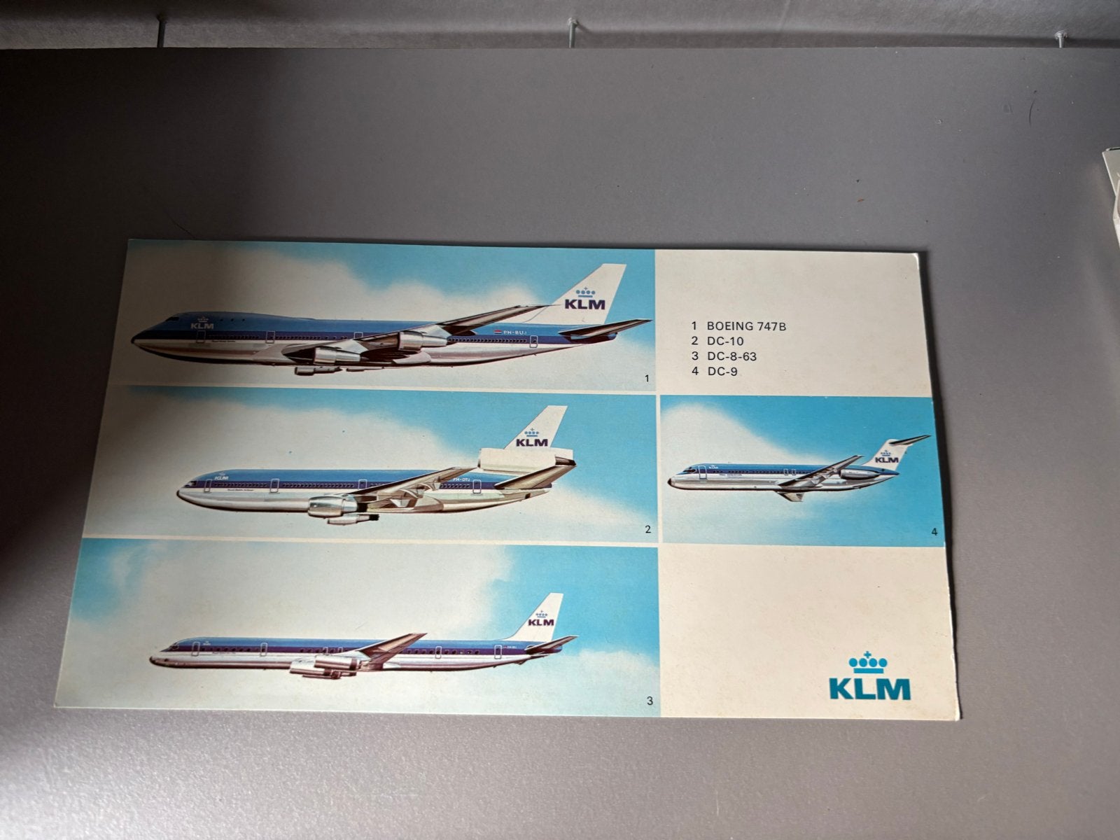 Vintage KLM Vliegtuig Kaarten - Boeing, DC-10, DC-8, DC-9, Verzamelen, Ophalen of Verzenden, Gebruikt, Kaart, Foto of Prent