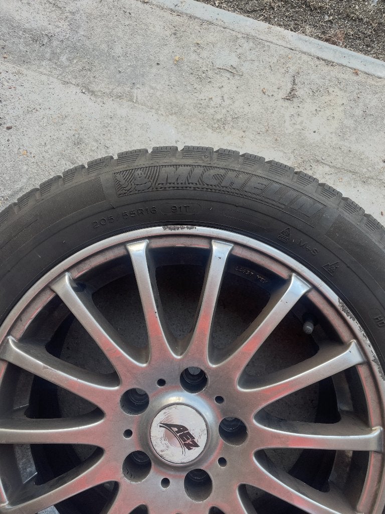 4x AEZ 16 inch velgen met Michelin winterbanden, Ophalen, Gebruikt, Velg(en), 16 inch