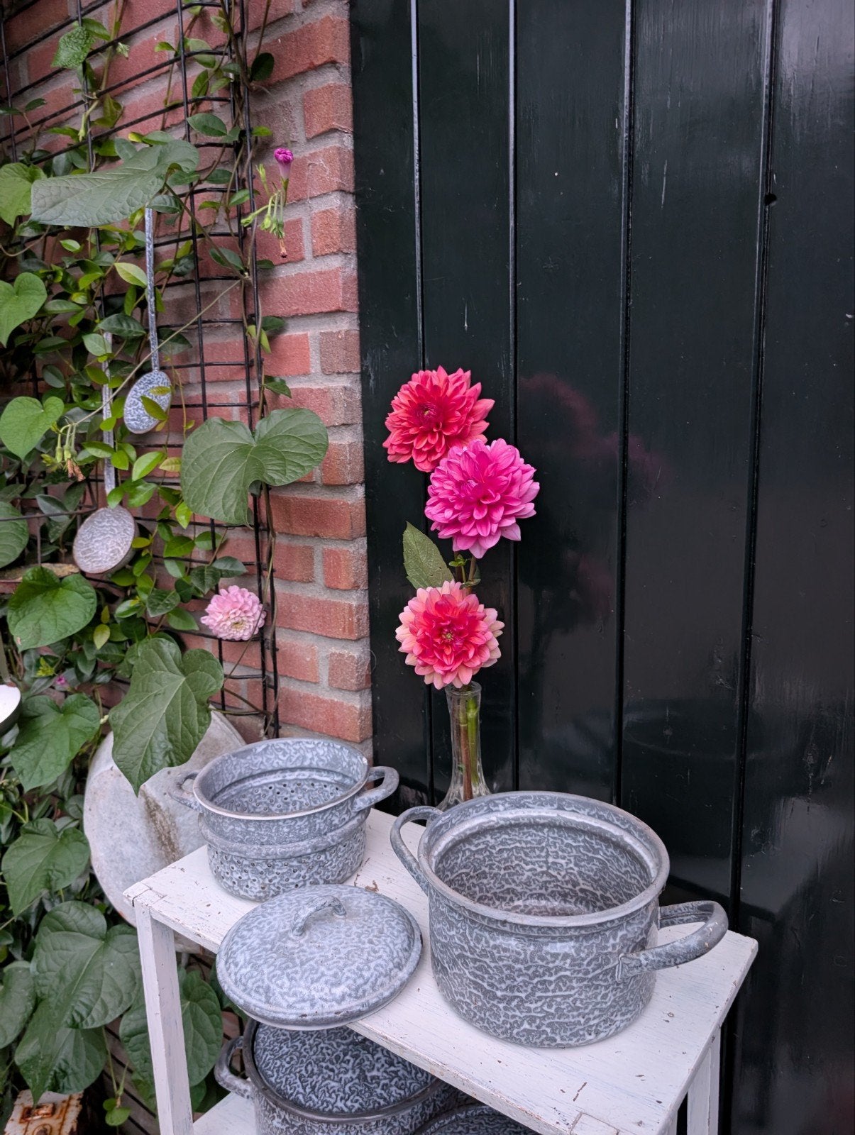 rijstkoker en stoompan grijs emaille, Ophalen of Verzenden