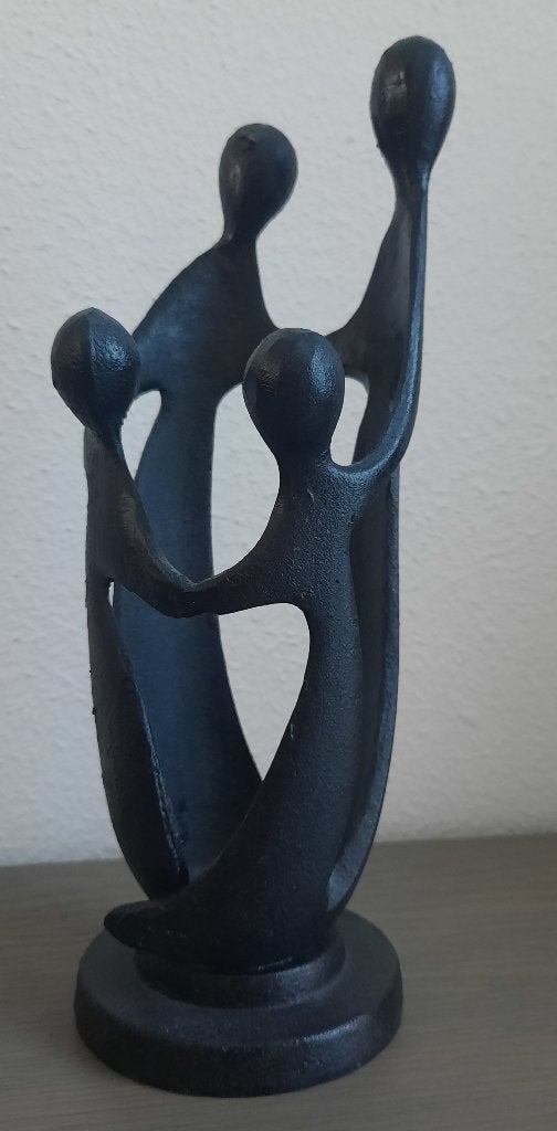 metalen abstract beeld van 4-kopig gezin, Groep mensen, Handgemaakt, Ophalen of Verzenden, Beeld