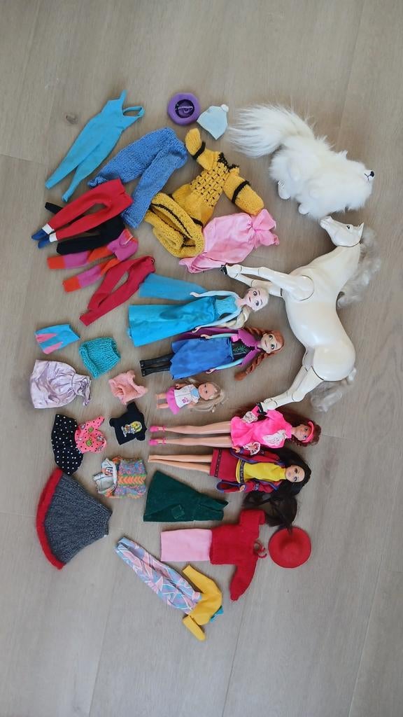 Barbiespullen set inclusief paard en hond en Anna/Elsa, Ophalen, Gebruikt, Barbie