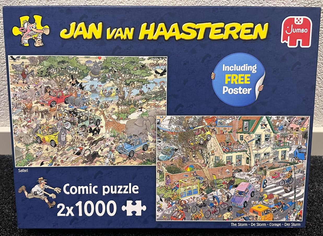 Jan van Haasteren 2x1000 SAFARI & STORM, Ophalen of Verzenden, 500 t/m 1500 stukjes, Zo goed als nieuw, Legpuzzel